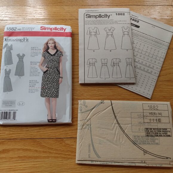 Dress Sewing Pattern Size 6-14 Simplicity 1882 Thin/Average Curvy Fitted UNCUT - Picture 8 of 10